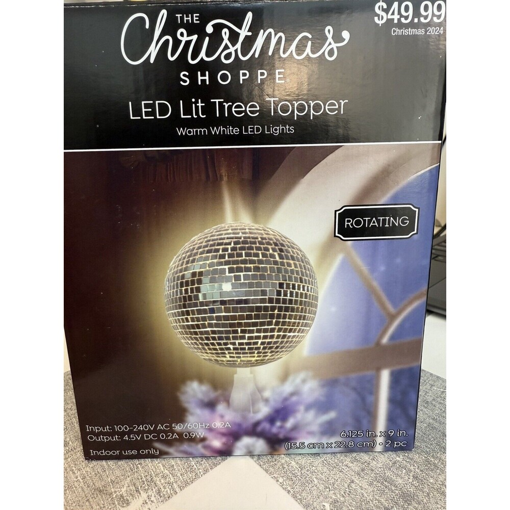 Rotating Ball Christmas Tree Topper Disco Mirror Ball New - Picture 7 of 9